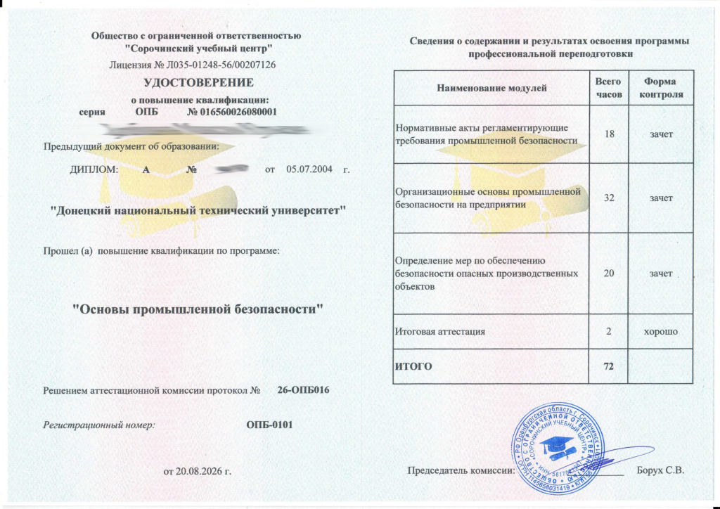 Удостоверение образец
